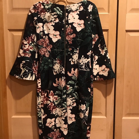 Calvin Klein Black Floral 3/4 Sleeve Dress - Picture 5 of 6